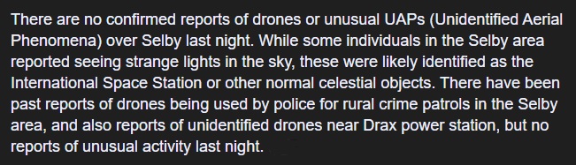 Possible drones or UFO sighting over Selby